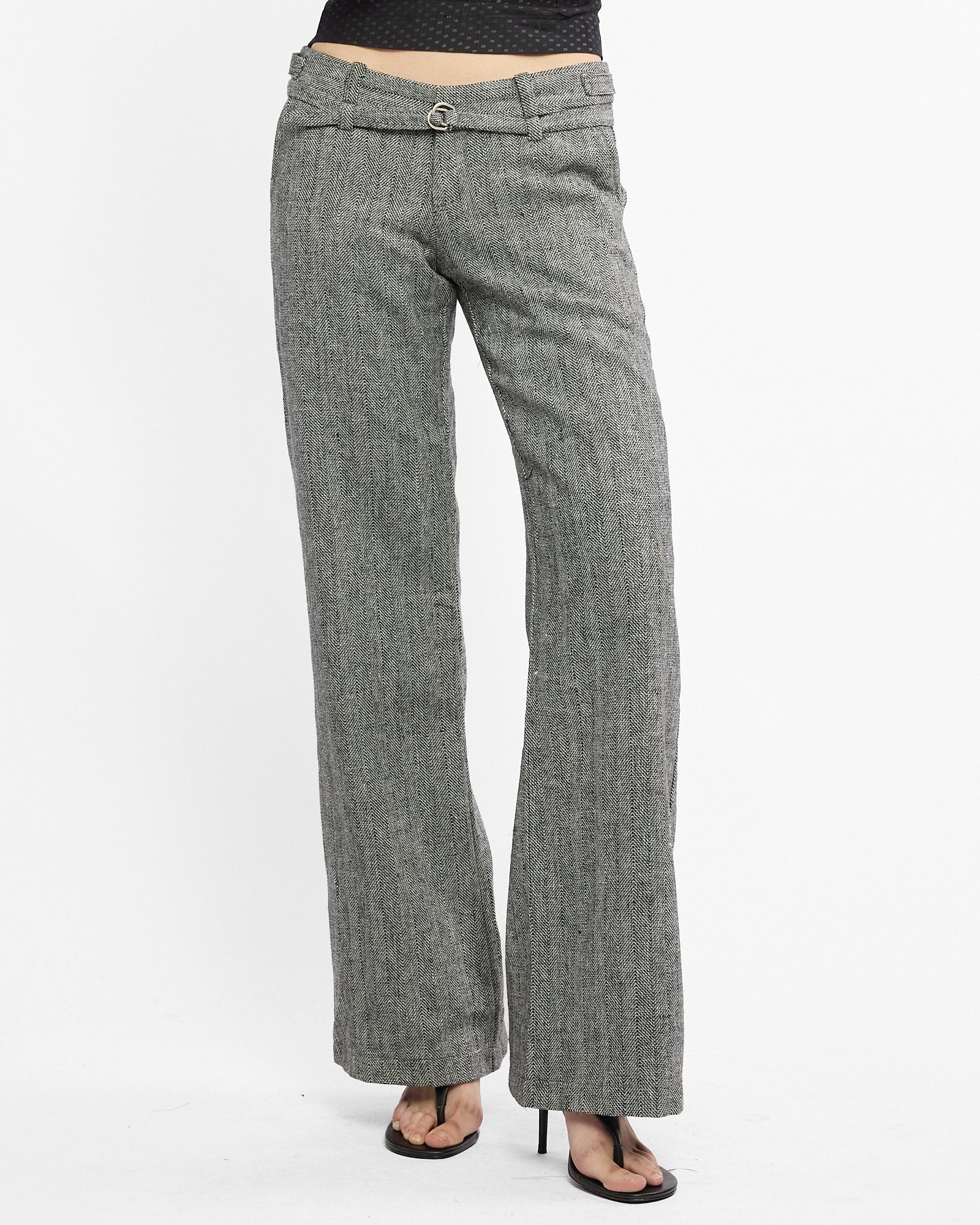 Herringbone Belted Wool Trousers