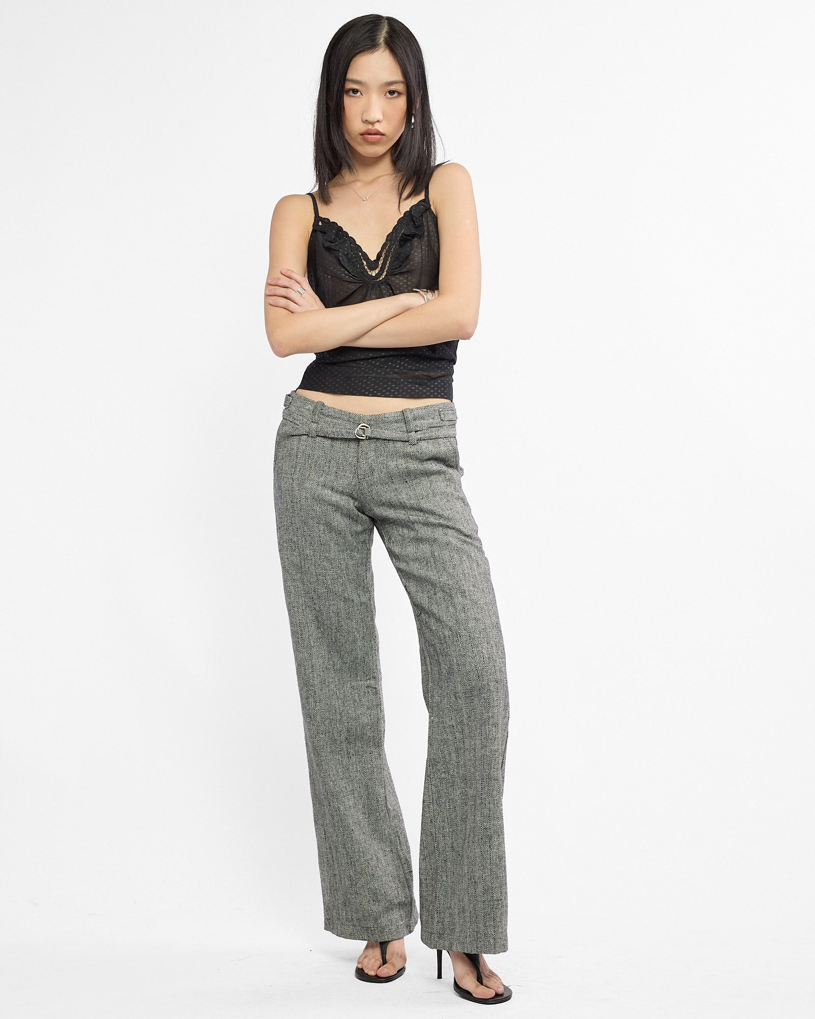 Herringbone Belted Wool Trousers