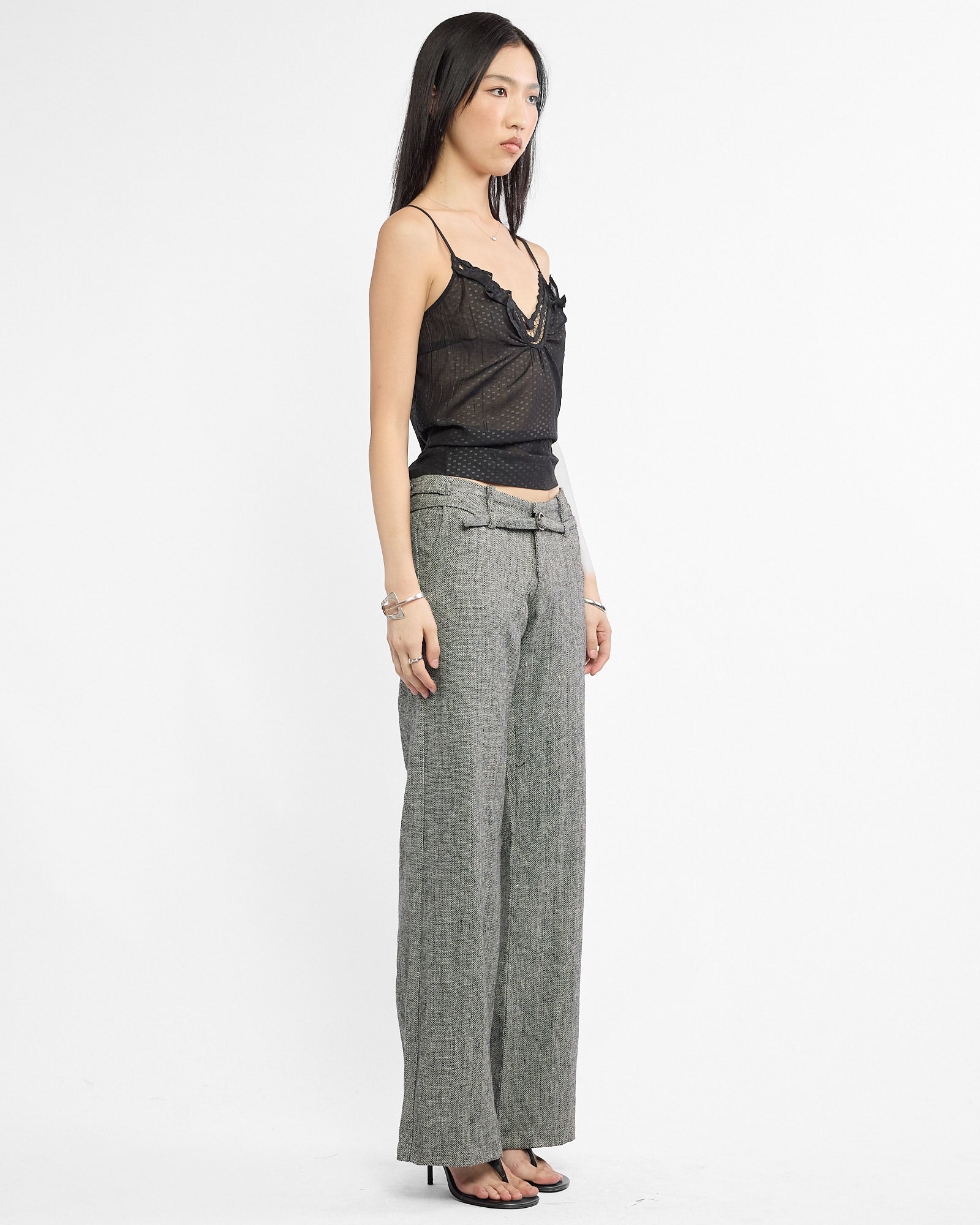 Herringbone Belted Wool Trousers