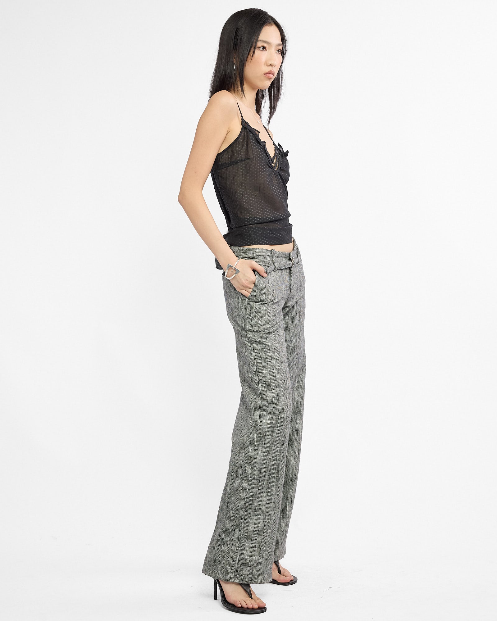 Herringbone Belted Wool Trousers