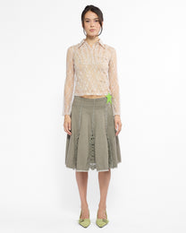 Crochet Raw Edge Midi Skirt - Soft Khaki