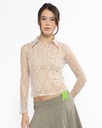 Sheer Lace Blouse - Beige