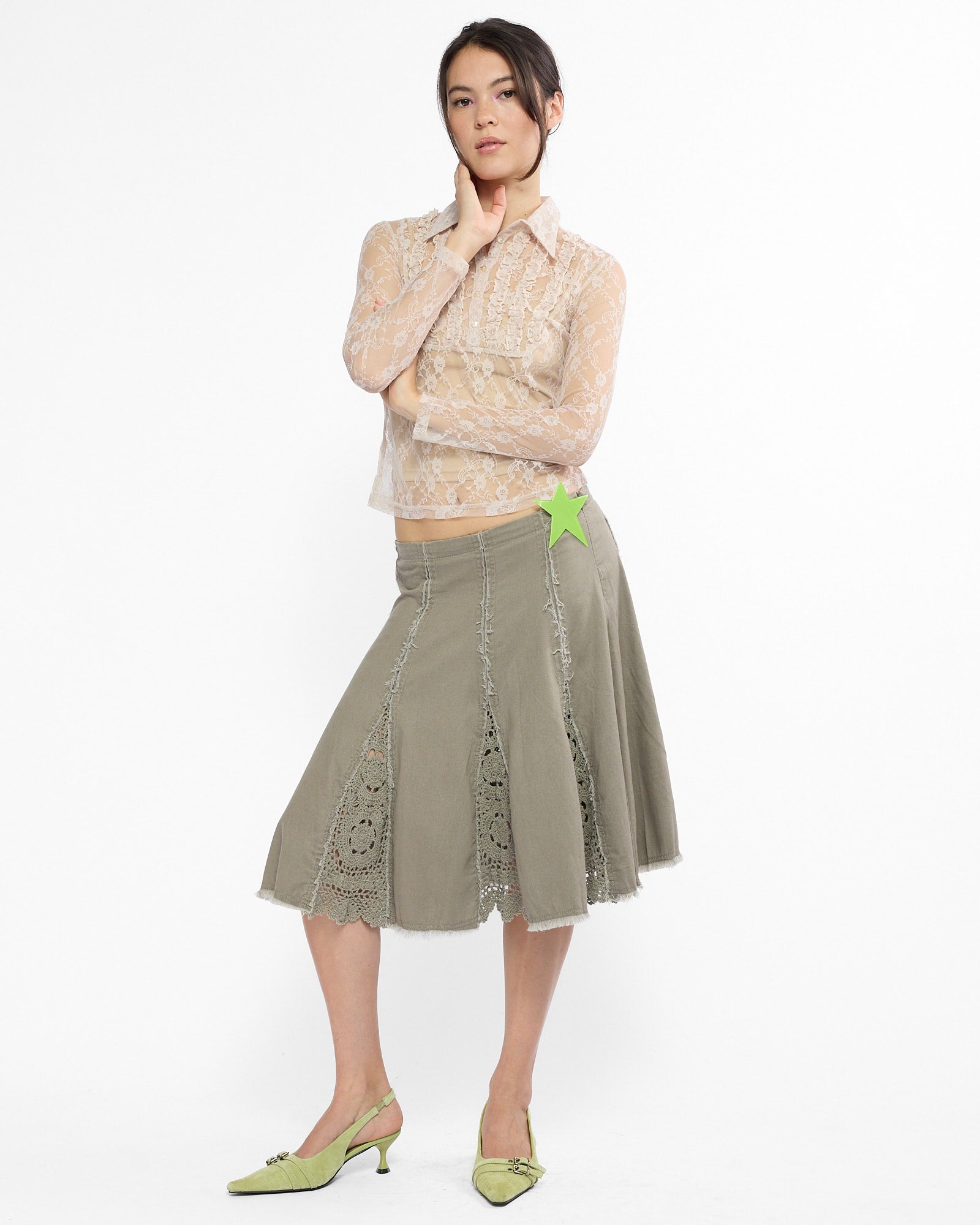 Sheer Lace Blouse - Beige