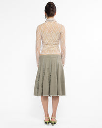 Crochet Raw Edge Midi Skirt - Soft Khaki
