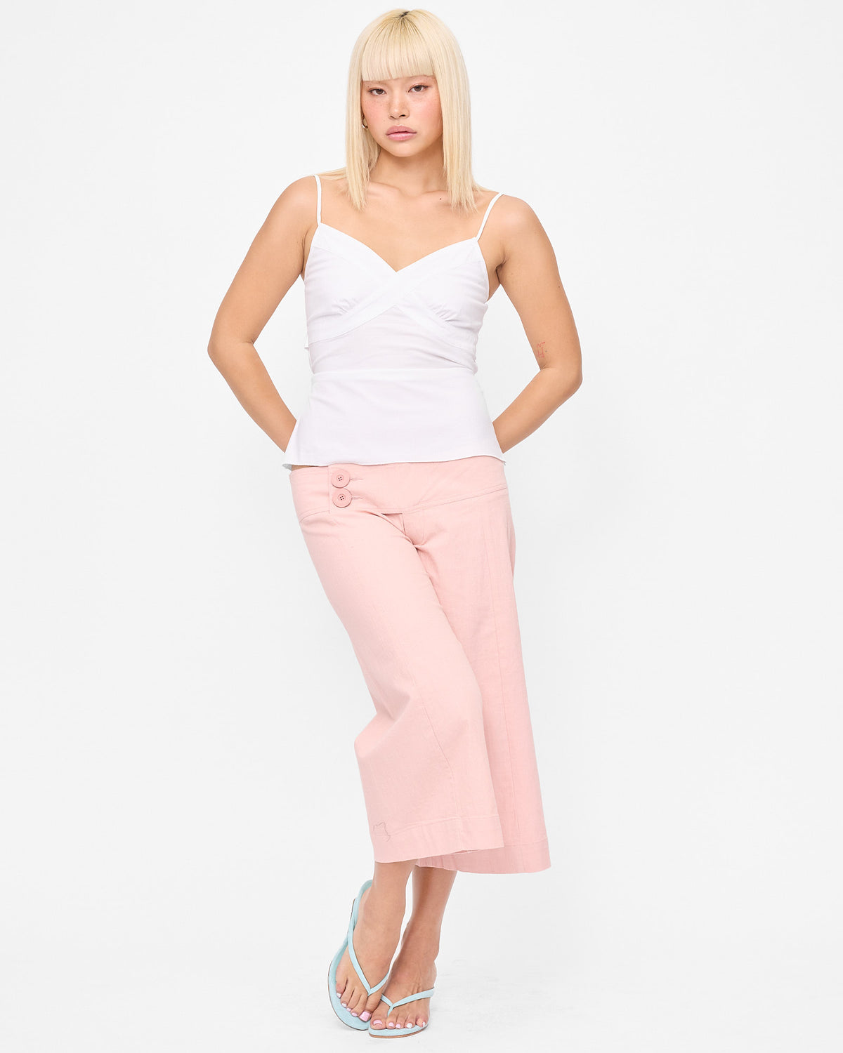 Stretch Cotton Tie Back Cami - White