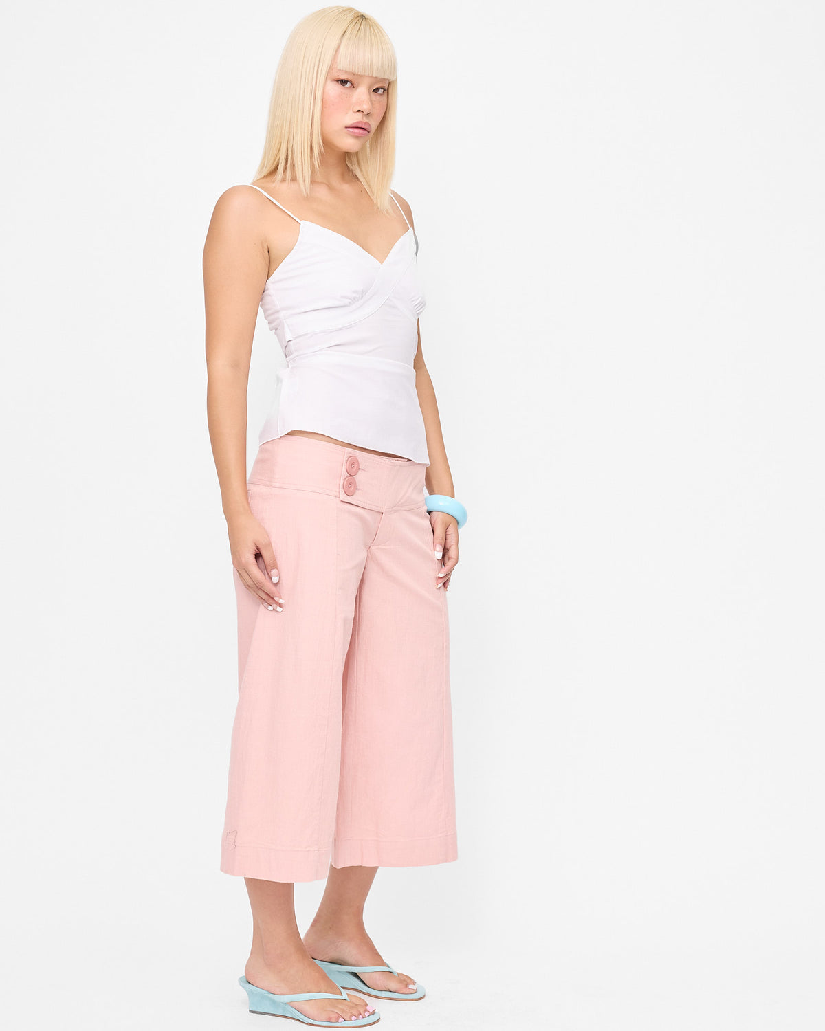 Stretch Cotton Tie Back Cami - White