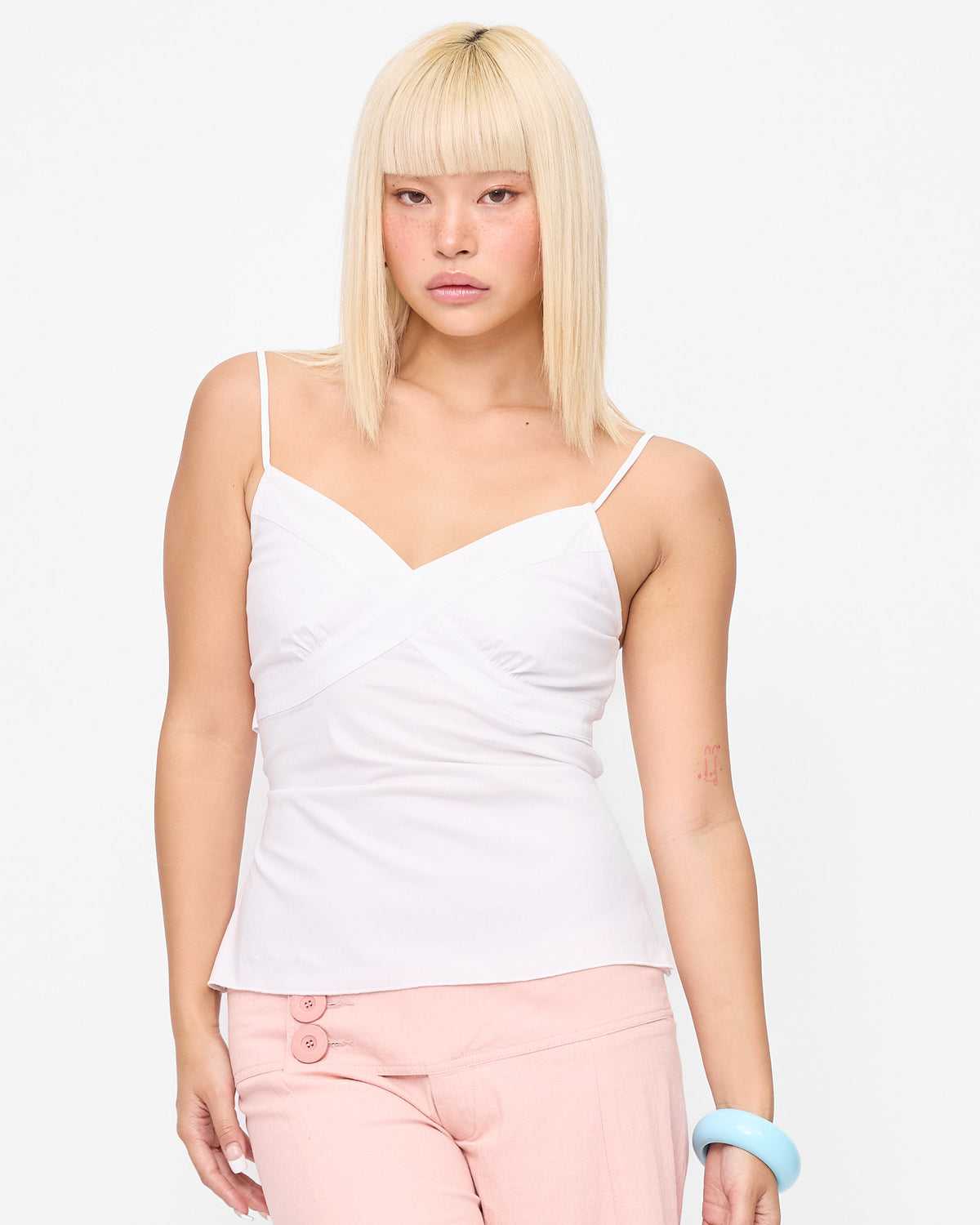 Stretch Cotton Tie Back Cami - White