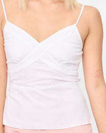 Stretch Cotton Tie Back Cami - White