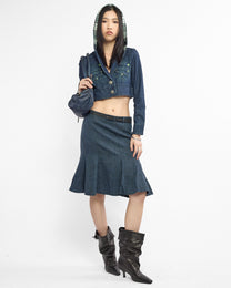 Crop Plaid Hood Denim Jacket