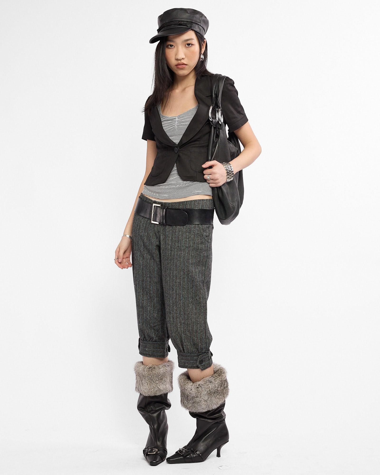 Wool Pinstripe Cuffed Capri