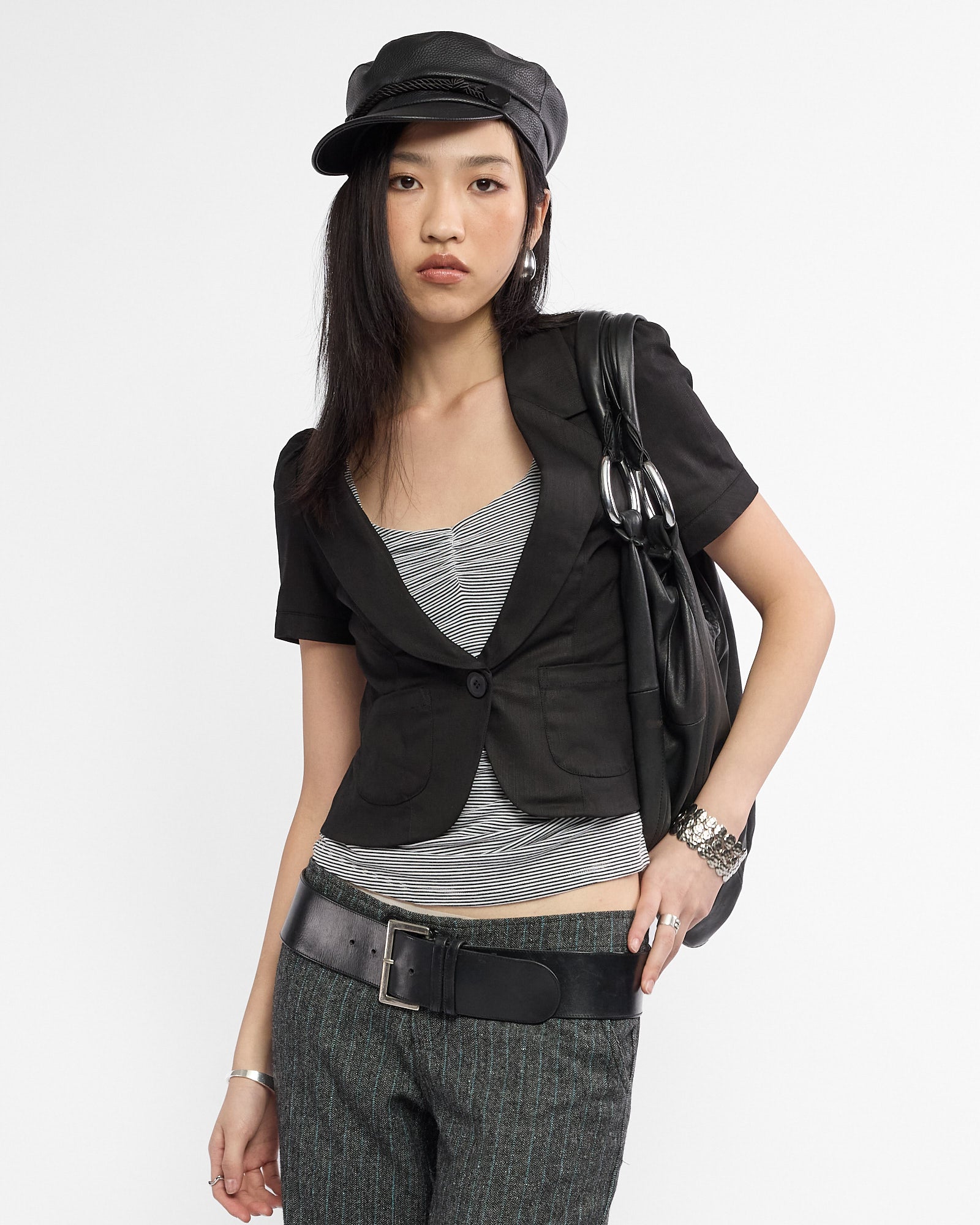 Short Puff Sleeve Panelled Blazer Top