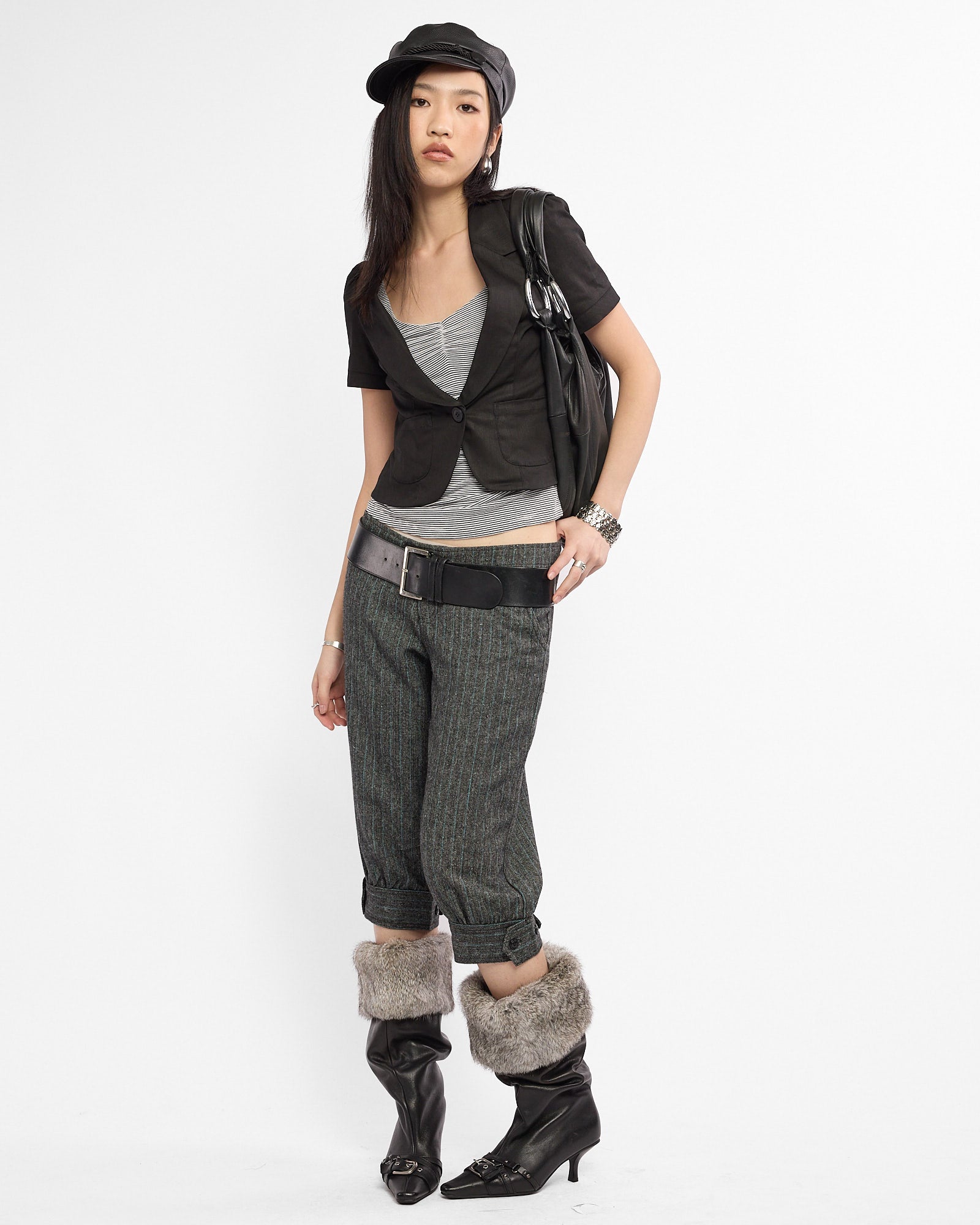Wool Pinstripe Cuffed Capri