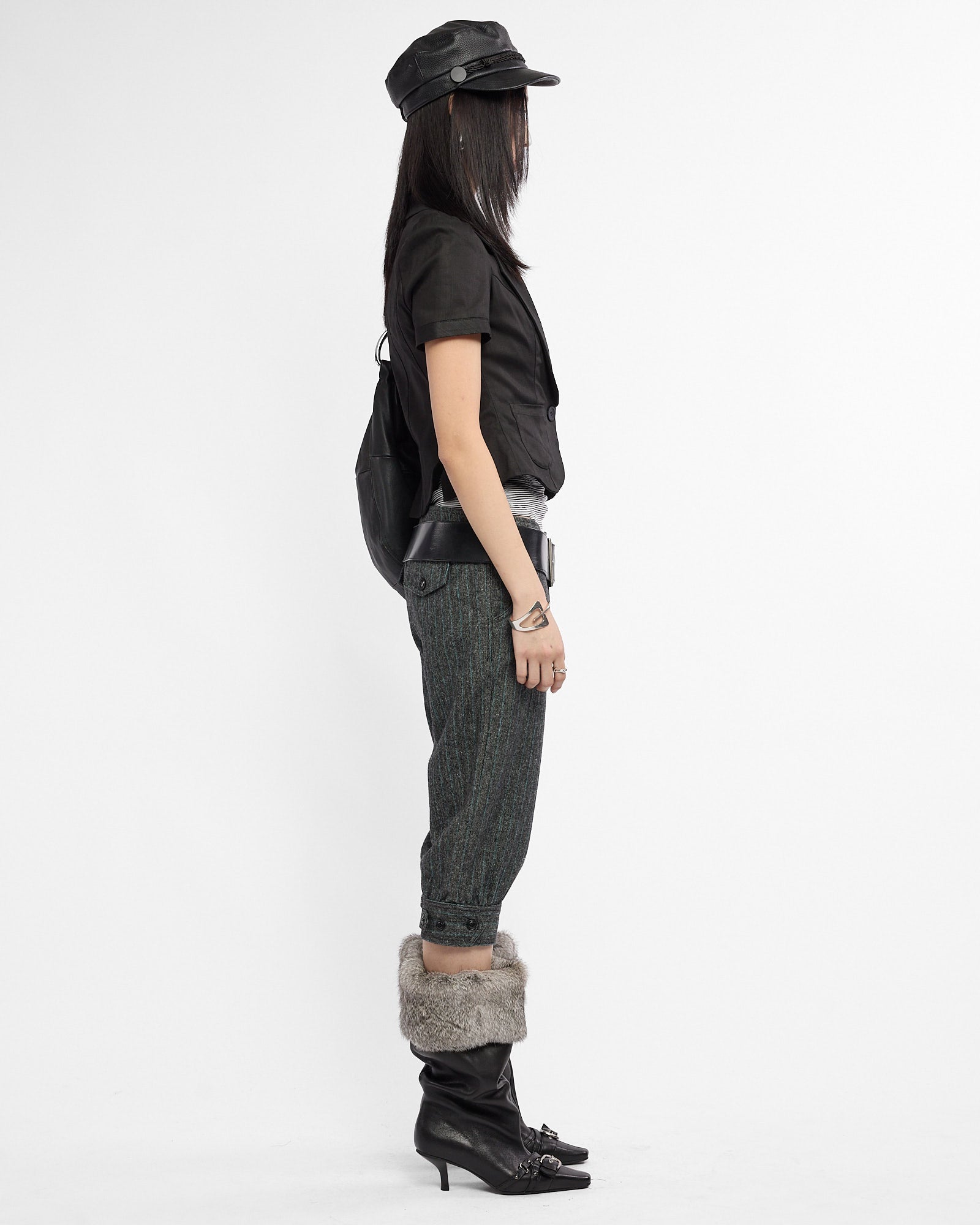 Short Puff Sleeve Panelled Blazer Top