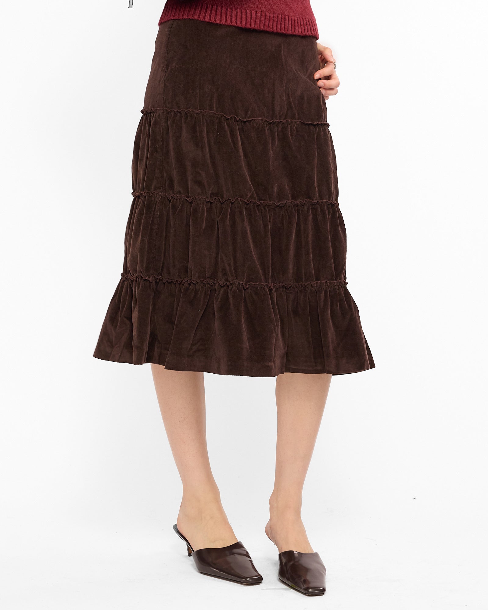 Tiered Corduroy Midi Skirt - Chocolate