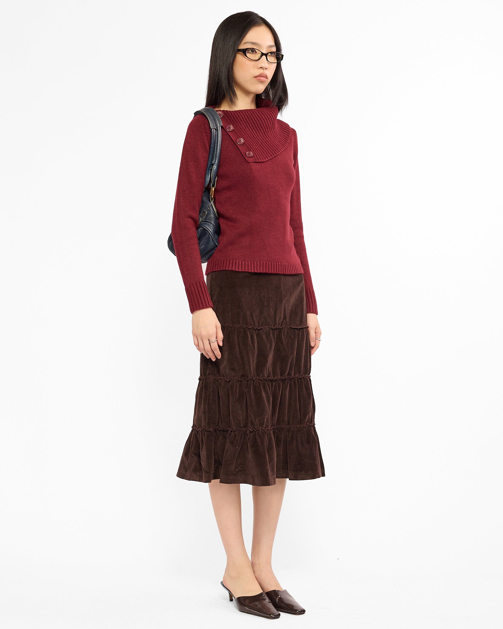 Asymmetric Button Collar Sweater