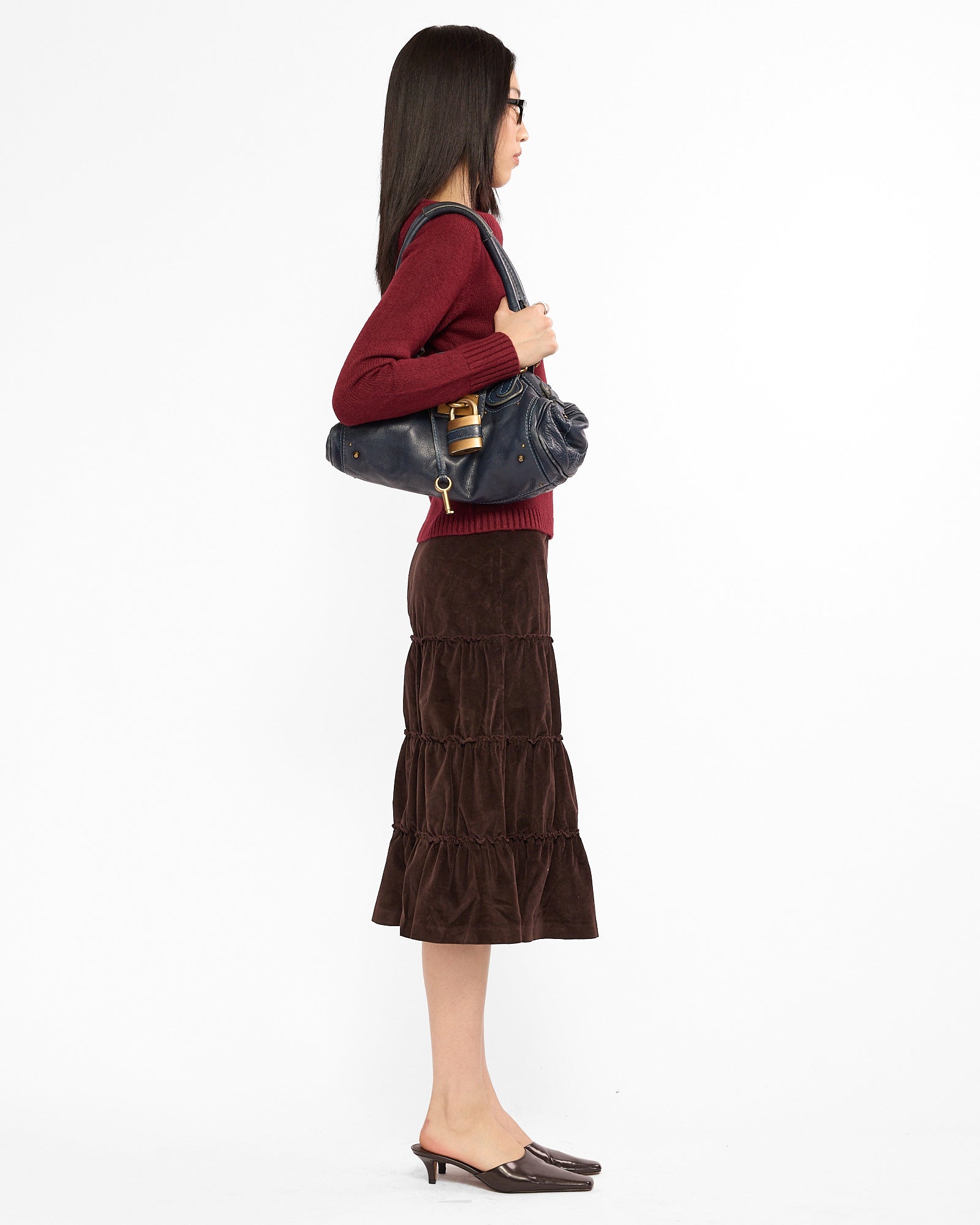 Tiered Corduroy Midi Skirt - Chocolate