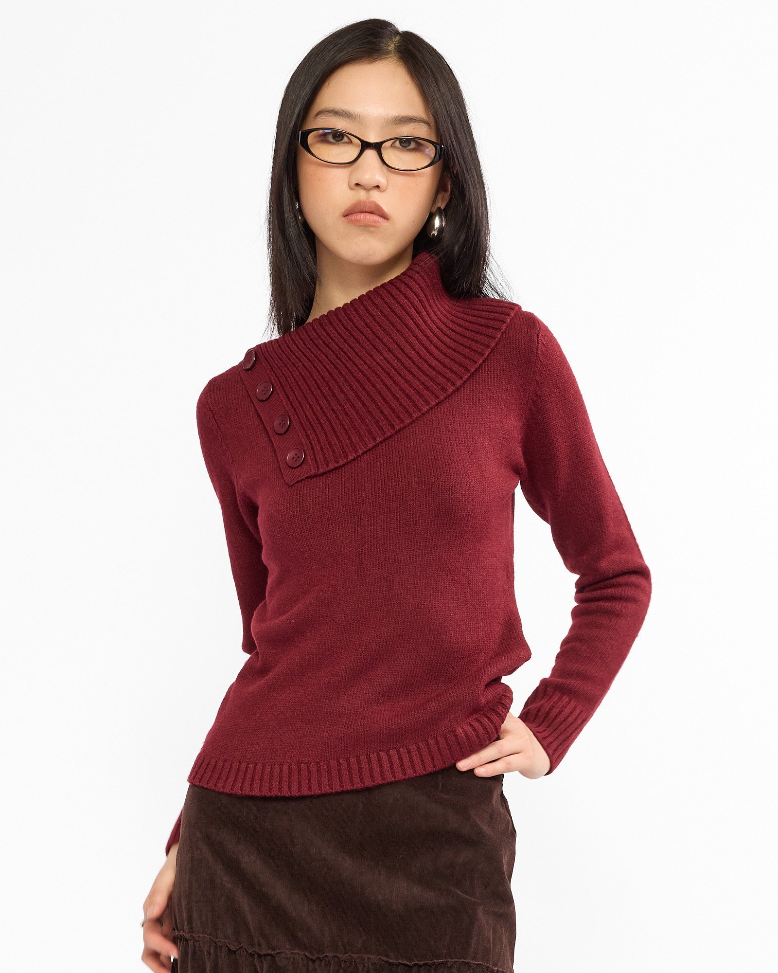 Asymmetric Button Collar Sweater