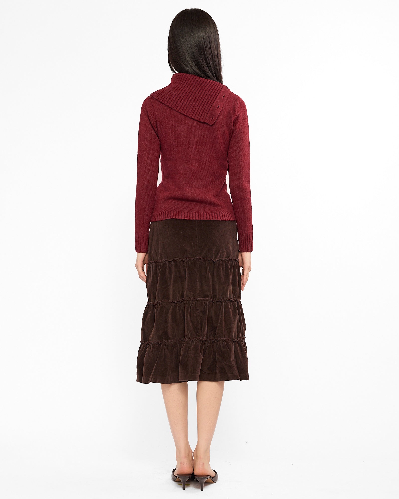 Tiered Corduroy Midi Skirt - Chocolate
