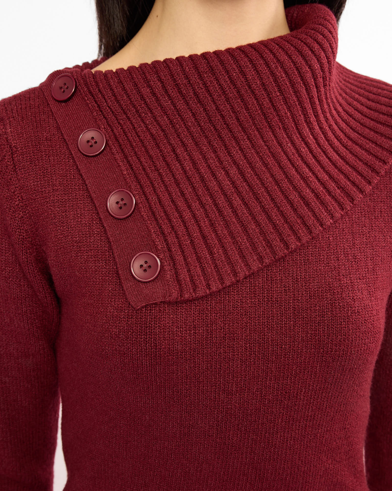 Asymmetric Button Collar Sweater