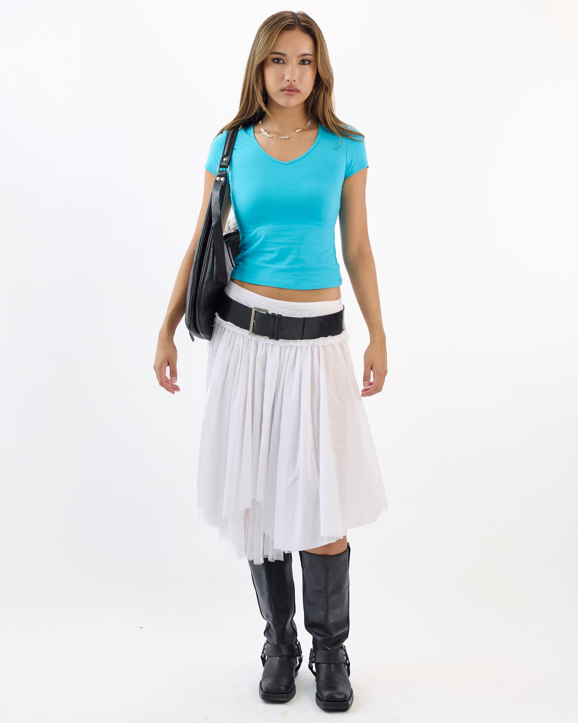 Classic 90s Cap Sleeve Crop Tee - Malibu Blue