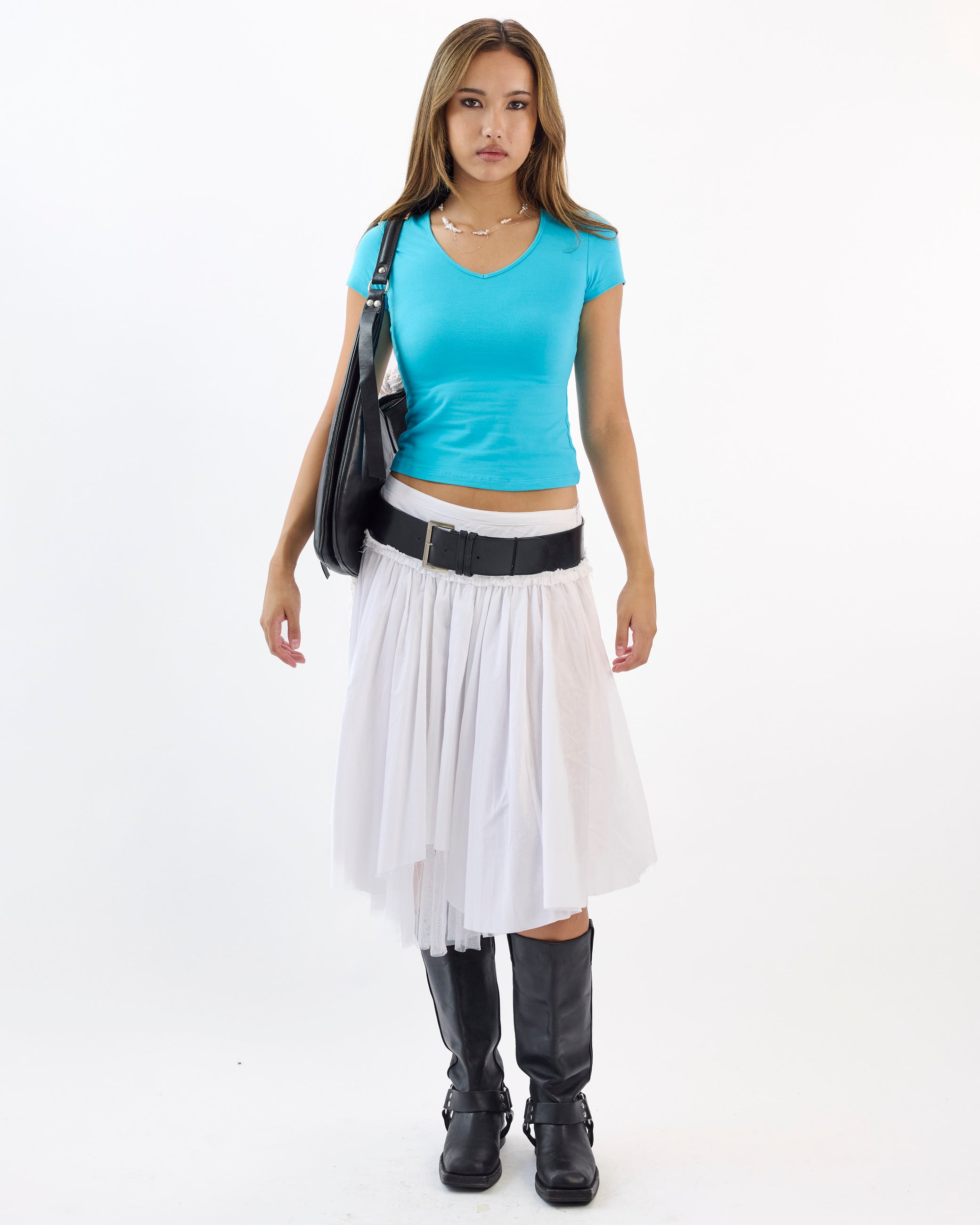 Classic 90s Cap Sleeve Crop Tee - Malibu Blue