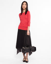 Boat Neck Fine Knit Sweater - Tomato