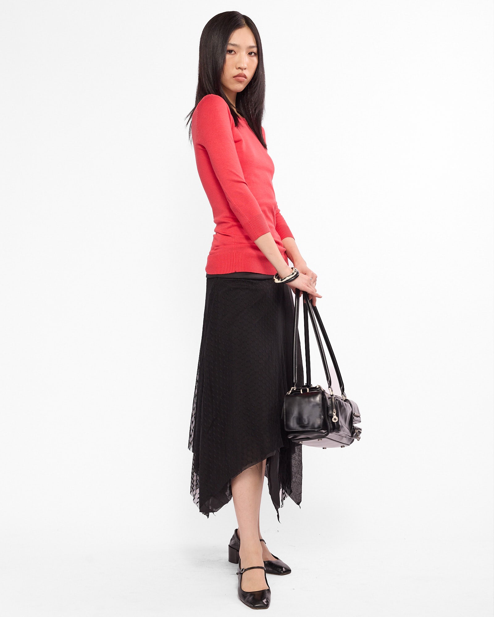 Boat Neck Fine Knit Sweater - Tomato