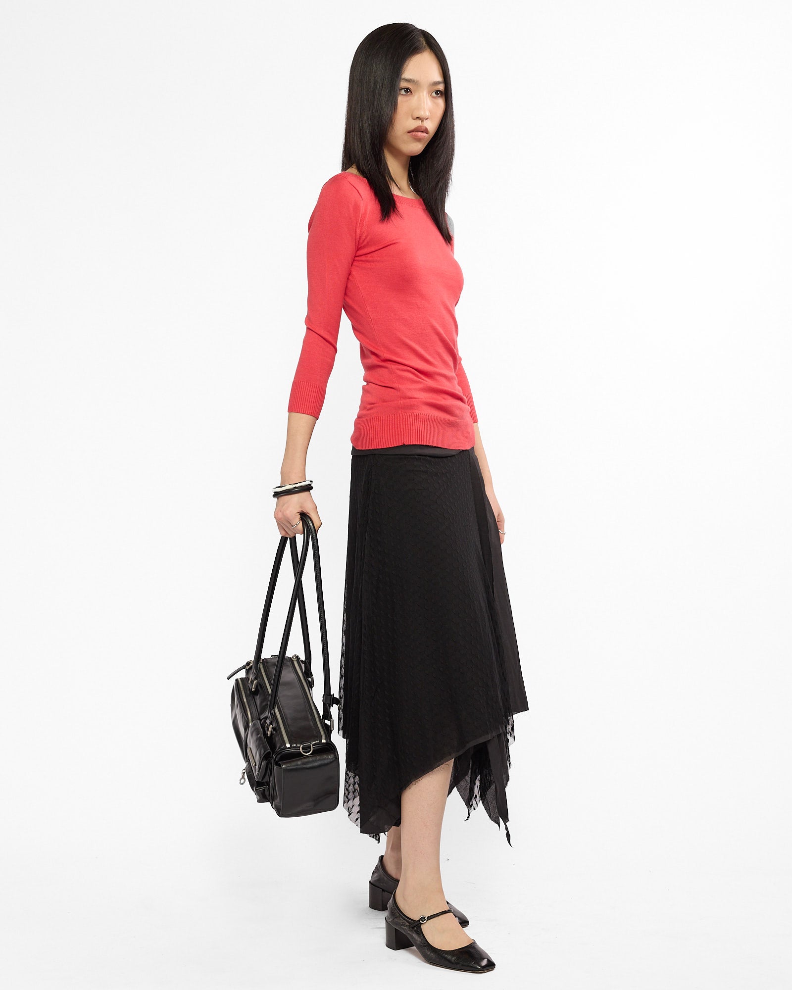 Asymmetric Polka Lace Midi Skirt