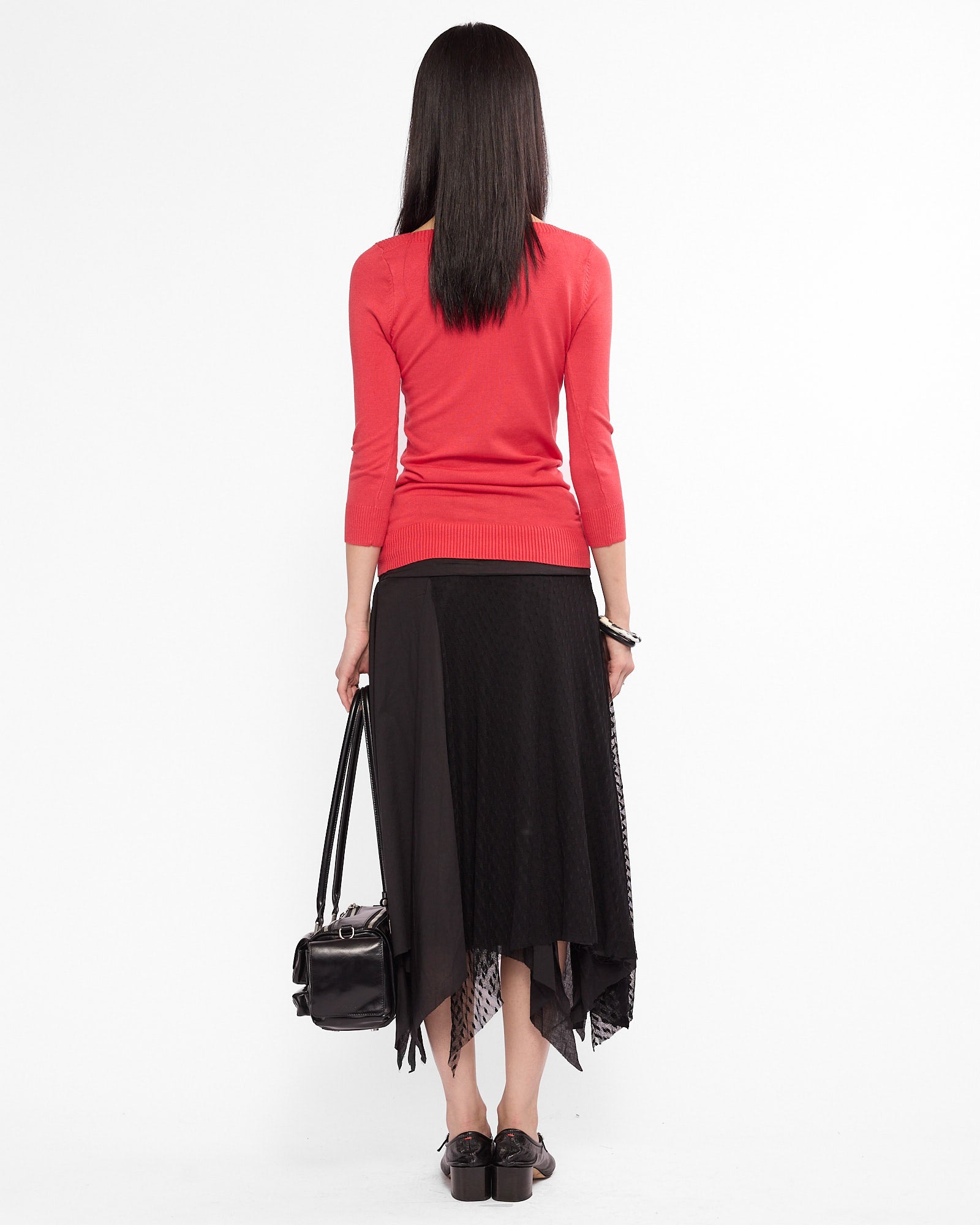 Boat Neck Fine Knit Sweater - Tomato