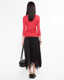 Boat Neck Fine Knit Sweater - Tomato