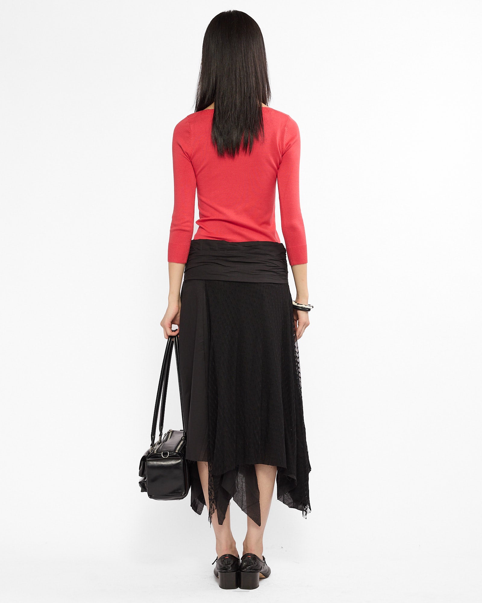 Asymmetric Polka Lace Midi Skirt