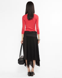 Asymmetric Polka Lace Midi Skirt