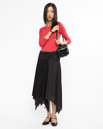 Asymmetric Polka Lace Midi Skirt
