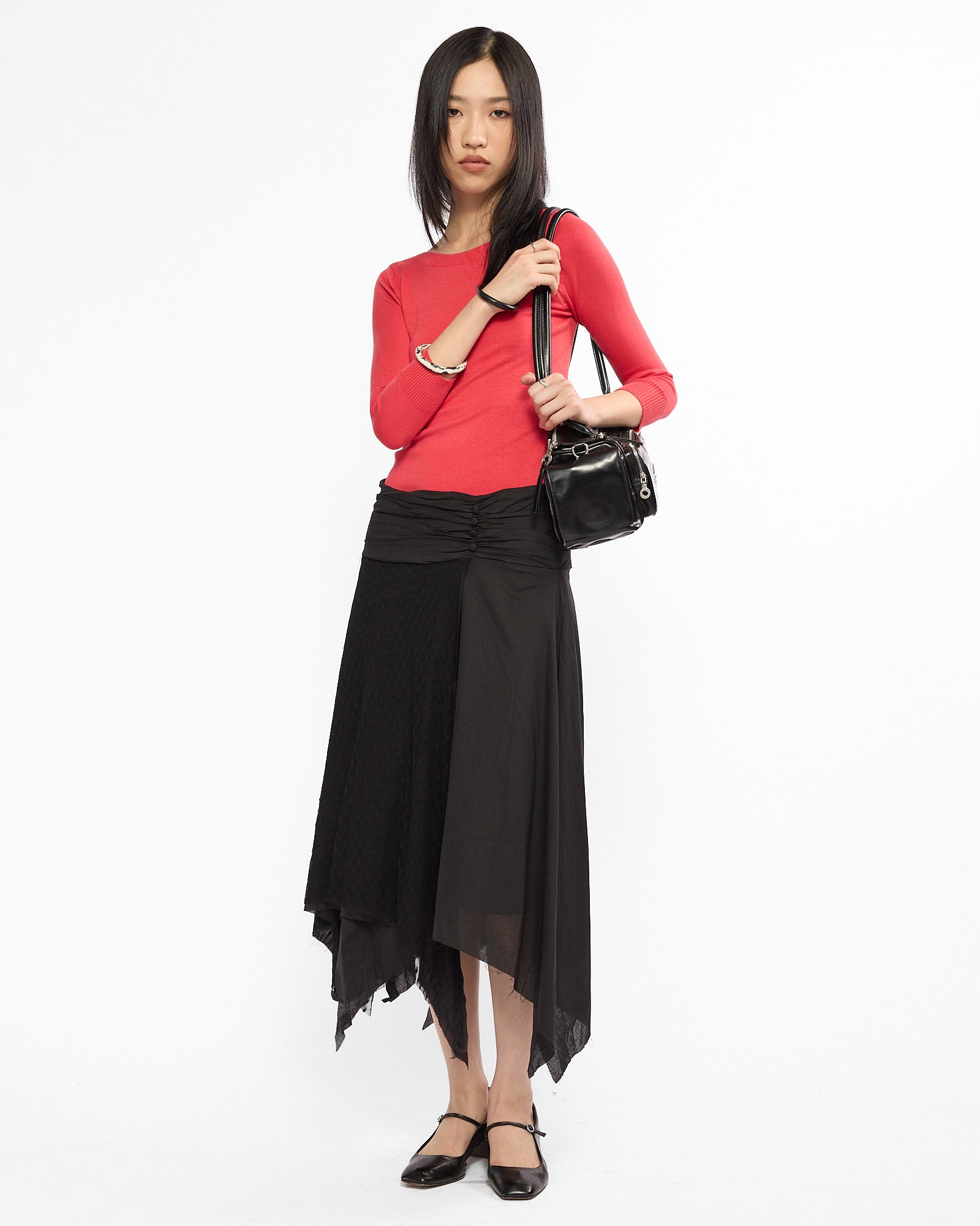 Asymmetric Polka Lace Midi Skirt