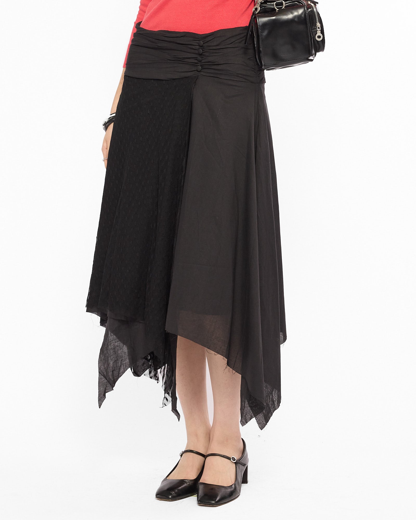 Asymmetric Polka Lace Midi Skirt