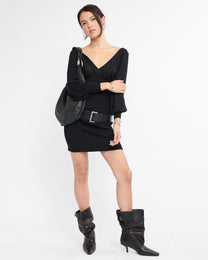 Viscose Knit Batwing Mini Dress - Black