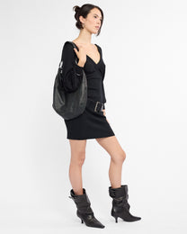 Viscose Knit Batwing Mini Dress - Black