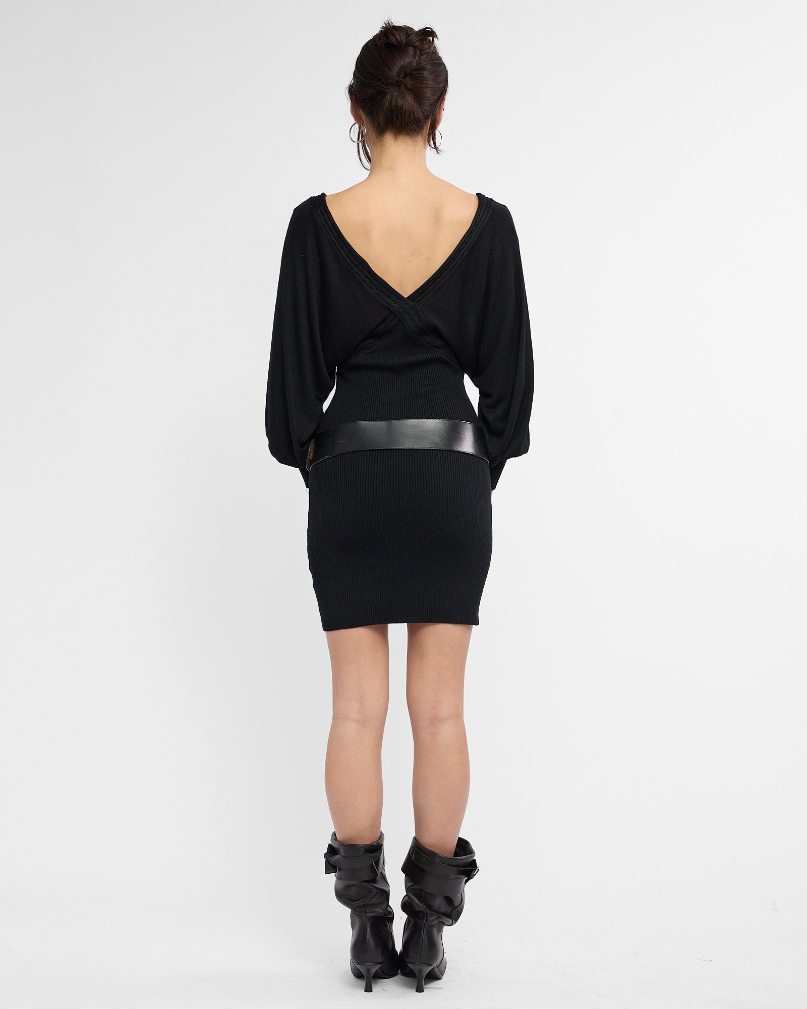 Viscose Knit Batwing Mini Dress - Black