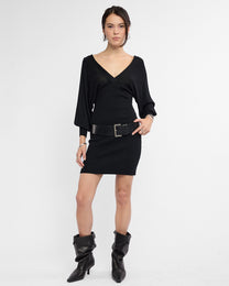 Viscose Knit Batwing Mini Dress - Black