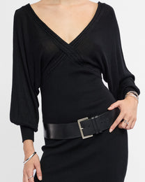 Viscose Knit Batwing Mini Dress - Black