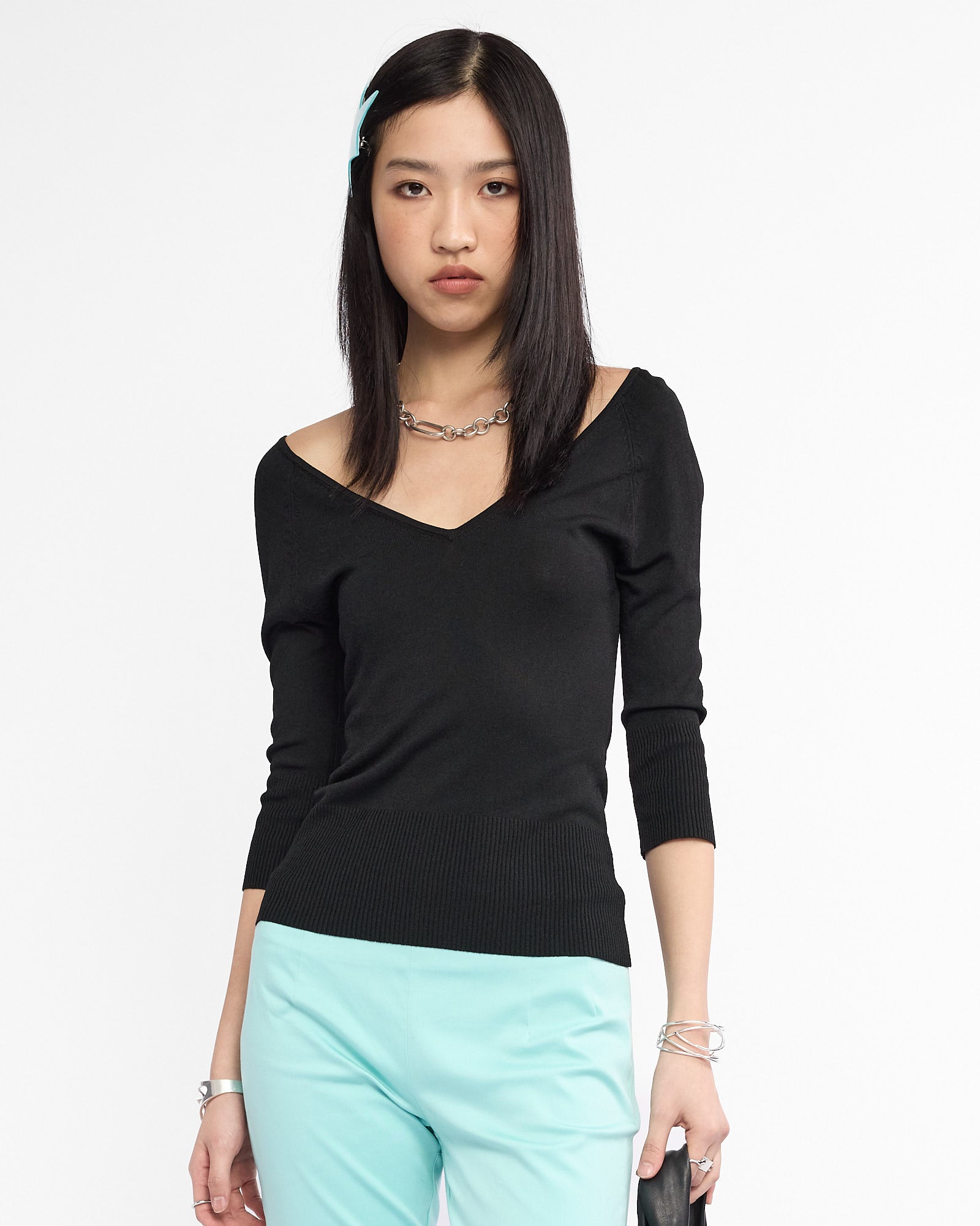 Deep V Rayon Knit Top