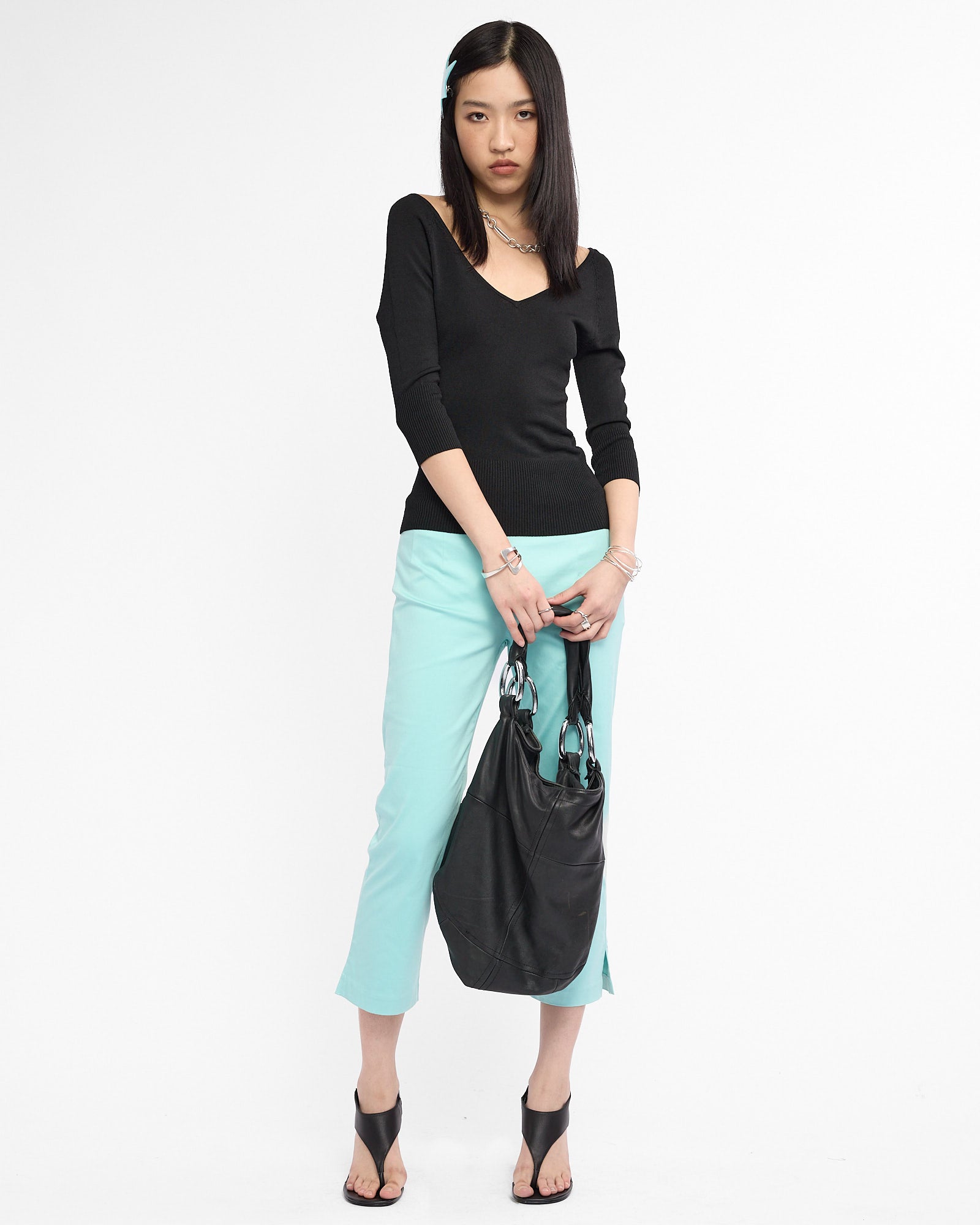 Deep V Rayon Knit Top