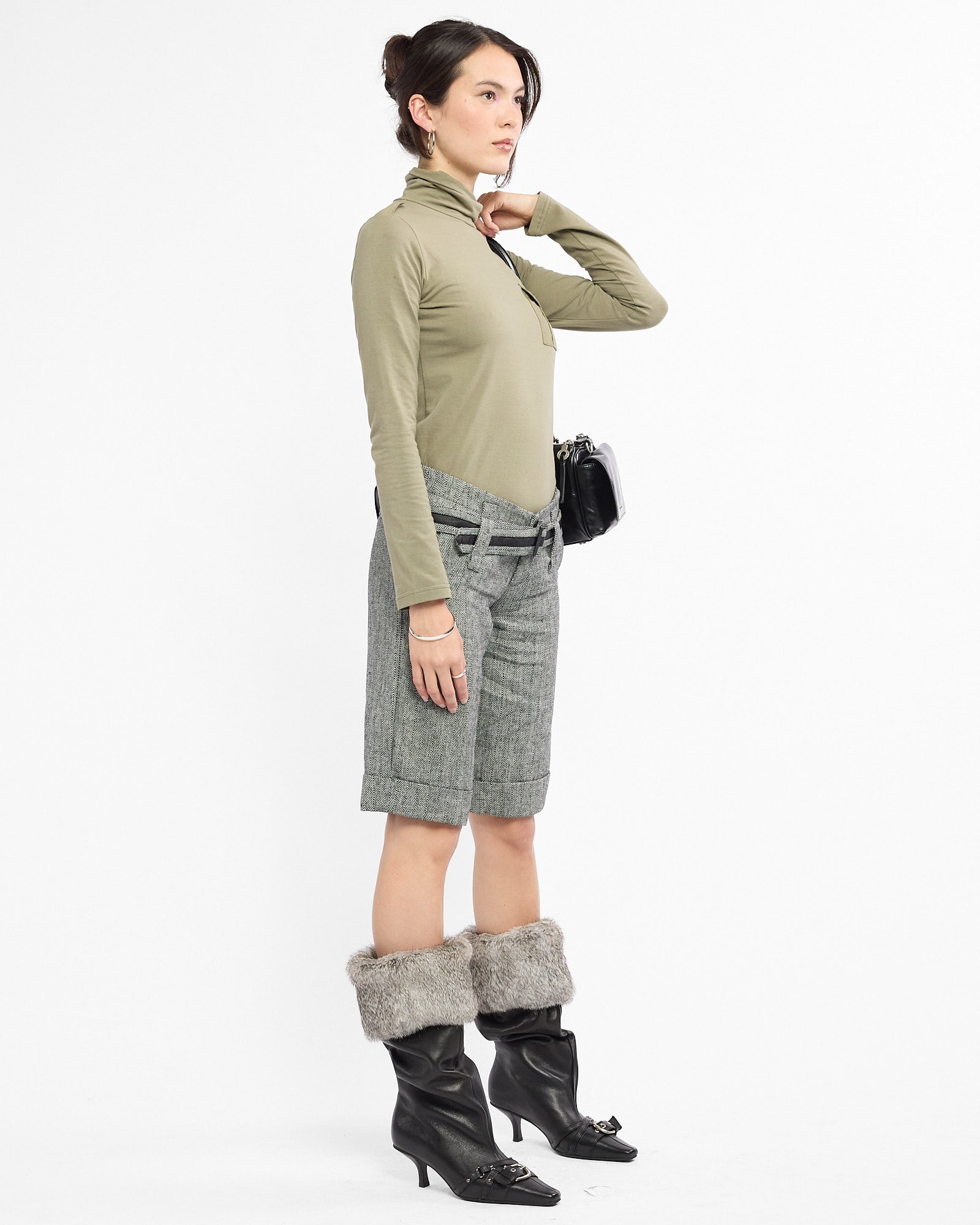 Herringbone Belted Wool Short