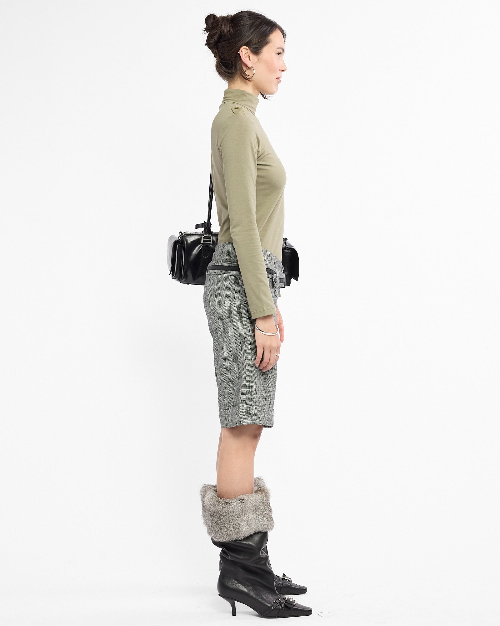Herringbone Belted Wool Short