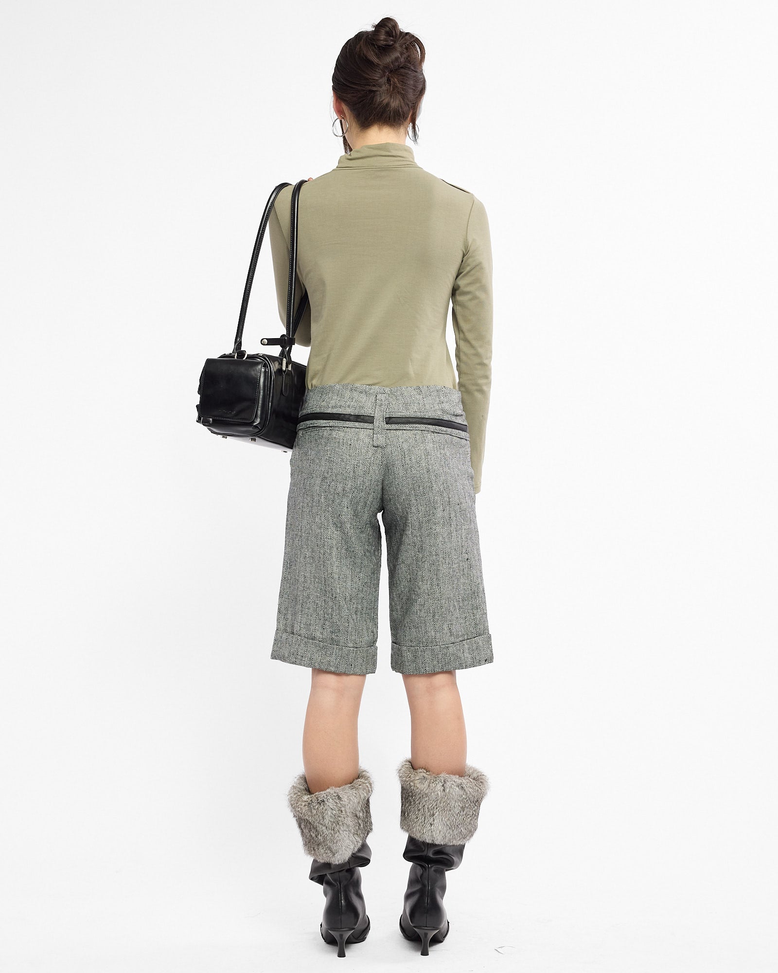 Herringbone Belted Wool Short