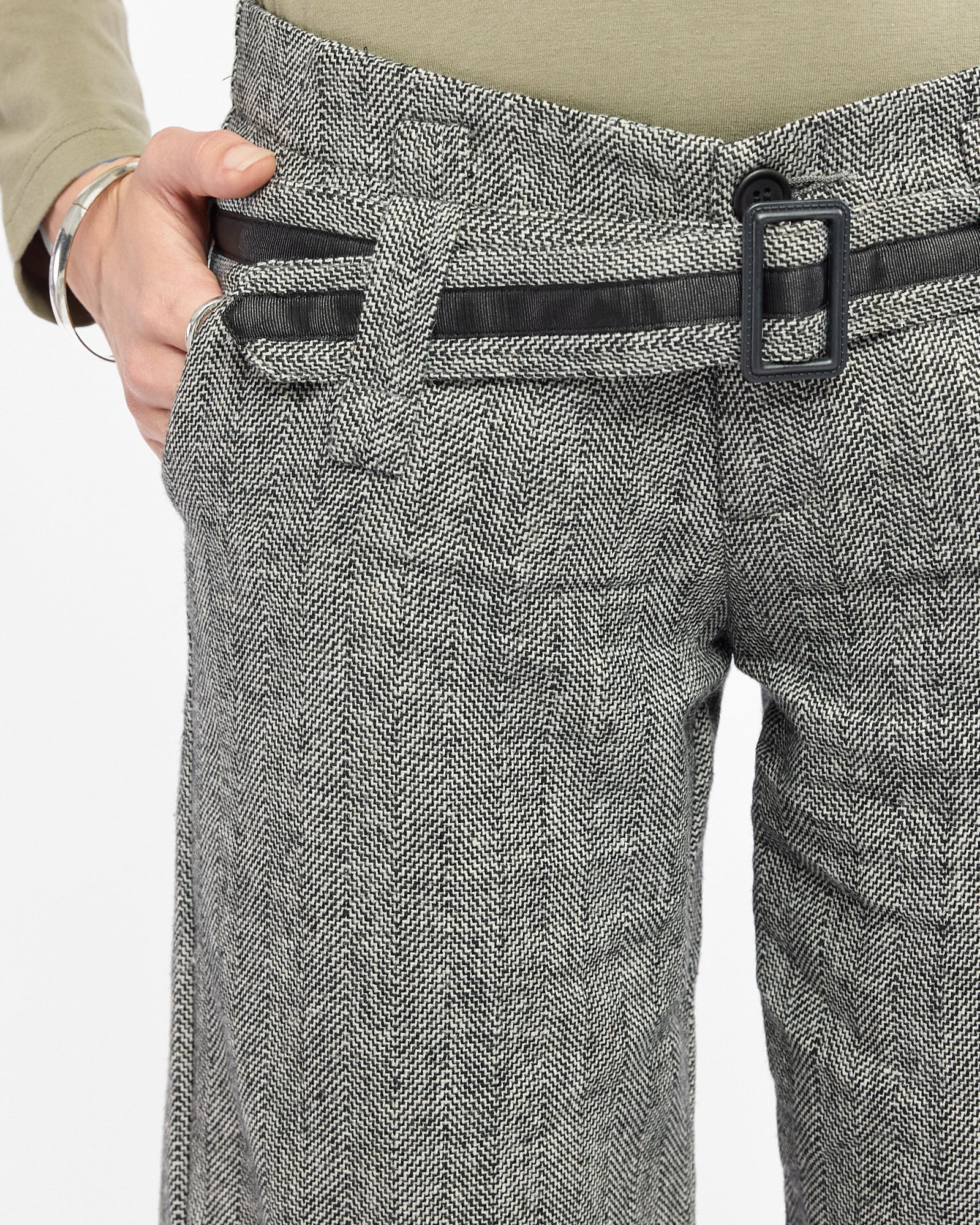 Herringbone Belted Wool Short