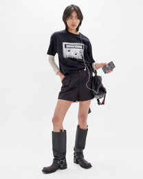 High-Waisted Lace Trim Shorts - Black