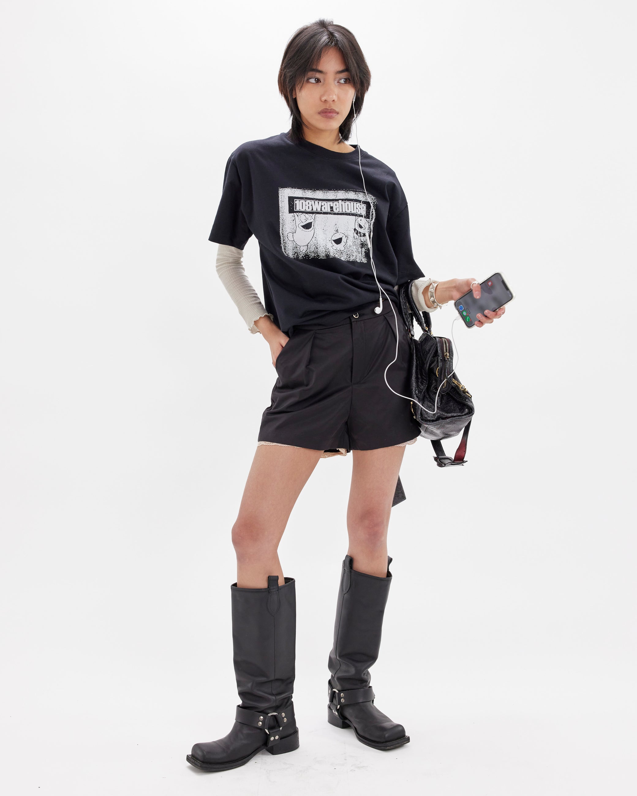 High-Waisted Lace Trim Shorts - Black