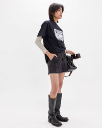 High-Waisted Lace Trim Shorts - Black