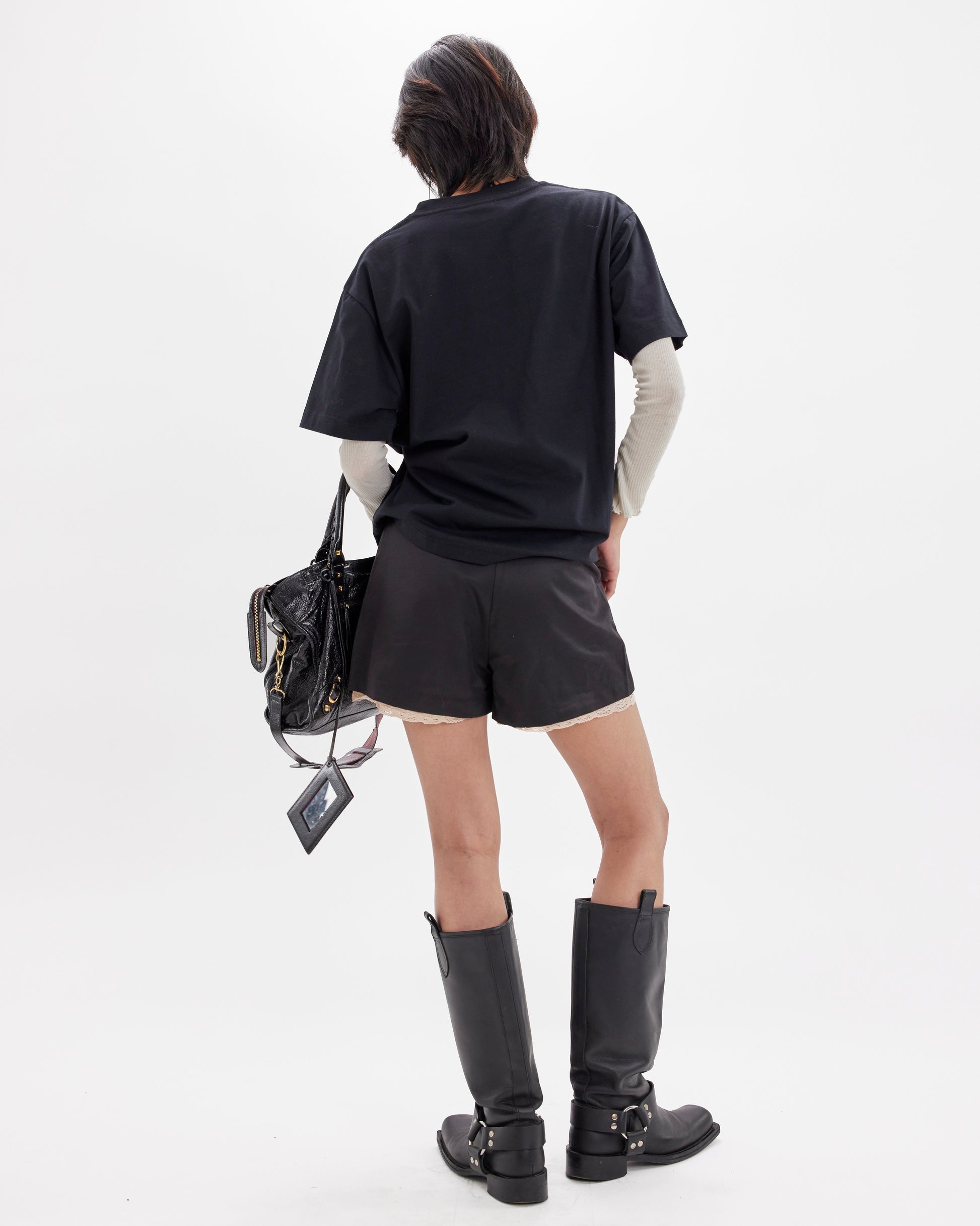 High-Waisted Lace Trim Shorts - Black